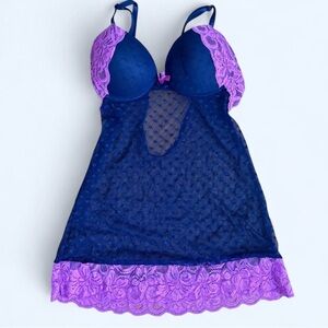 Source Unknown Navy and Purple Lace Chemise